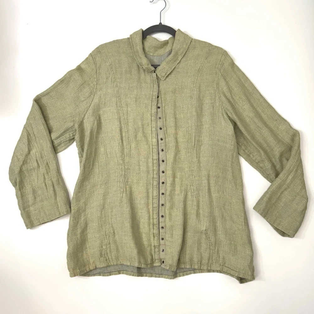 FLAX Linen Snap Front Jacket Size Medium